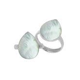 Handcrafted Sterling Silver pear shape ring with Mother of Pearl and polished Balinese detailing